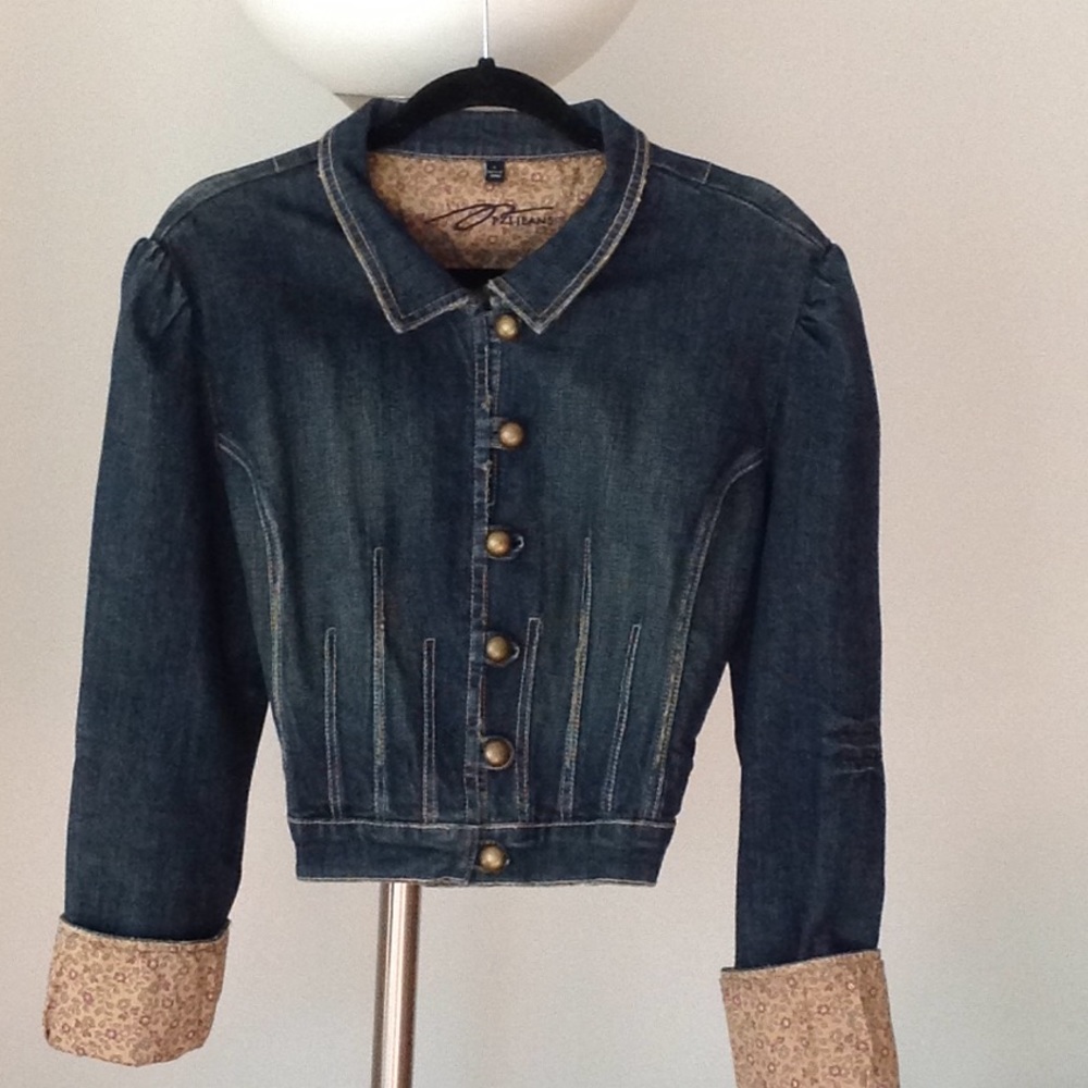 🍃🌹PZI - Dark Denim Fade 'Cropped Waist' Jacket